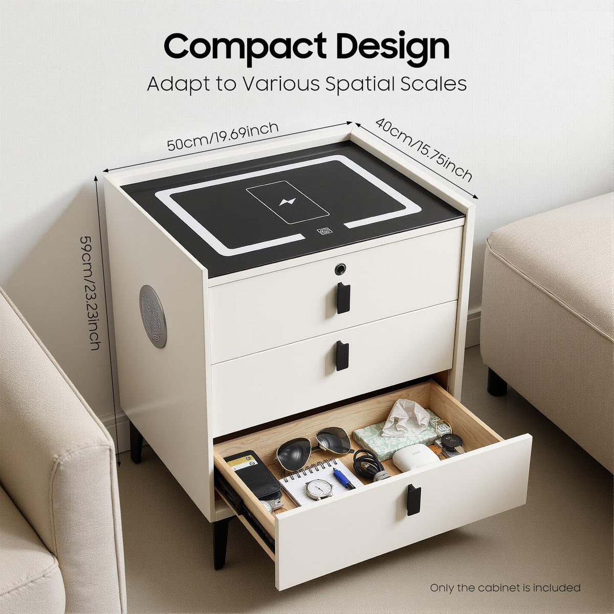 3 Drawer Smart Nightstand with Bluetooth Speaker USB Charging X8401