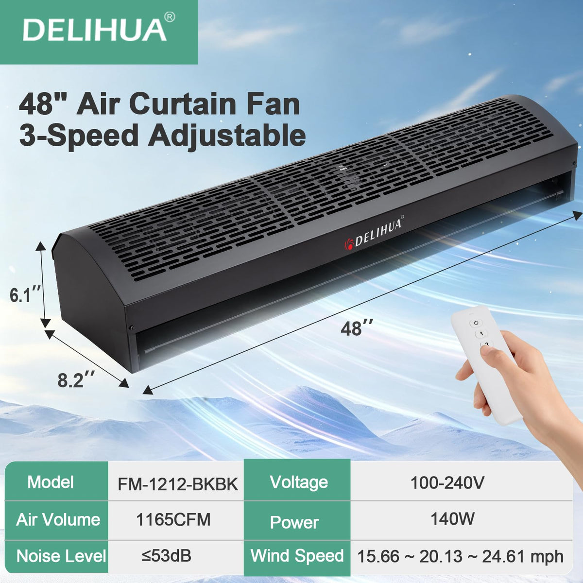 48 Inch Black Air Curtain Fan with Magnetic Door Switch Q39893