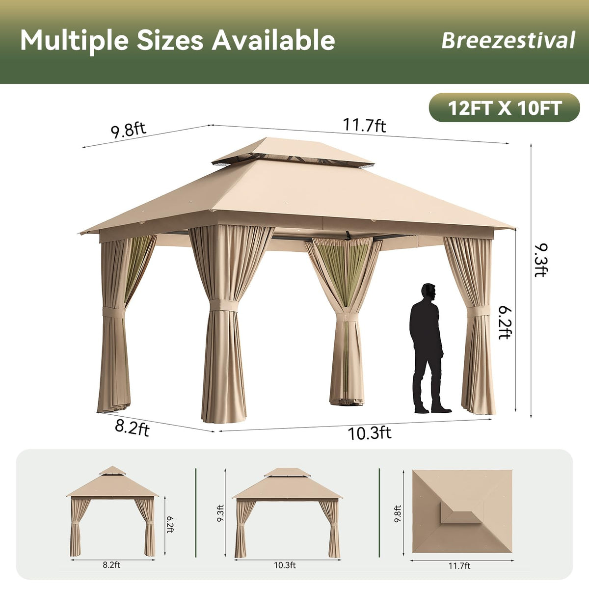 12'x10' Beige Metal Gazebo U324