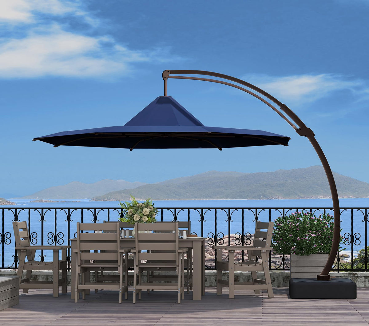 11-FT Patio Offset Cantilever Umbrella with Base R608143