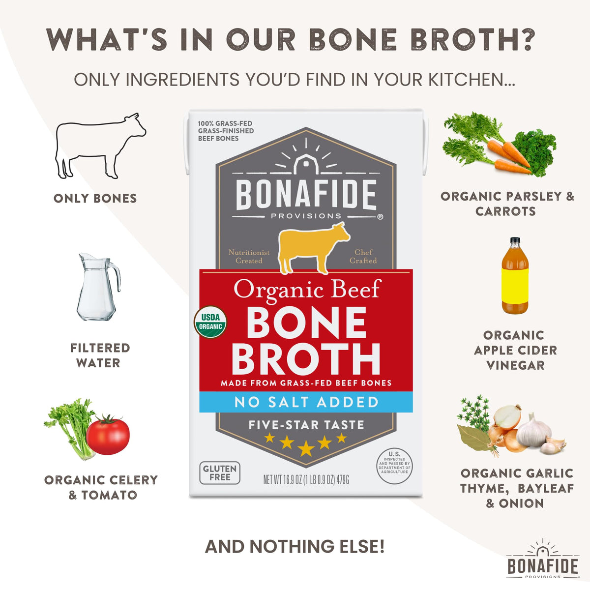 Organic Beef Bone Broth No Salt Added 16.9oz 6 Pack L488234