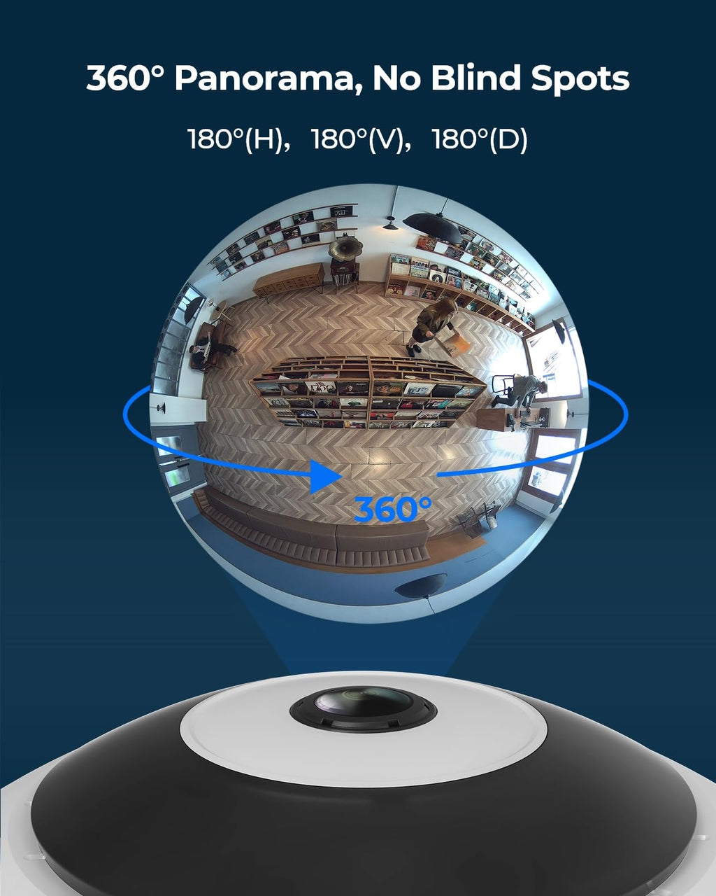 WiFi Security Fisheye Camera, 2K+ 6MP 360° Panorama X5433