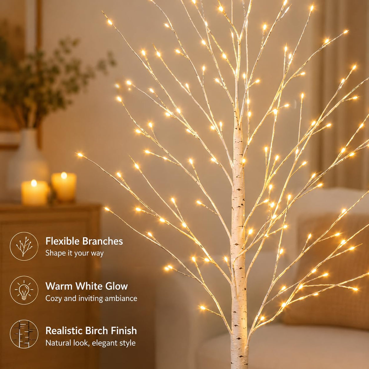 4FT 64 LEDs Birch Tree with Lights M849