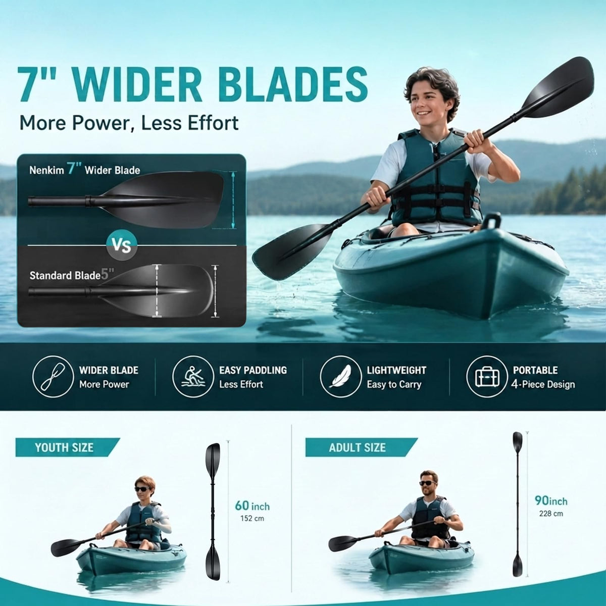 4 Piece Adjustable Kayak Paddle with Storage Bag C227851