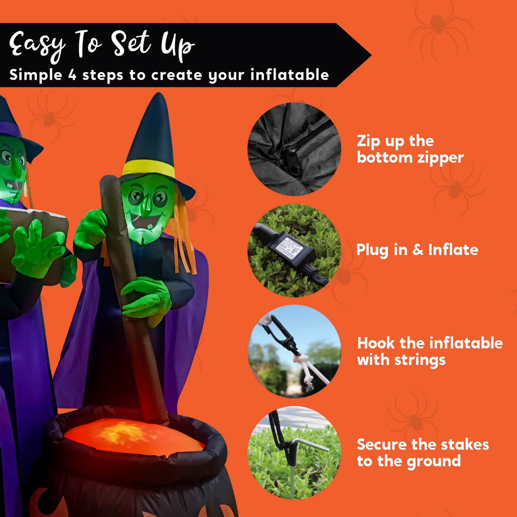 6 FT Halloween Inflatables Three Witch Cauldron with LEDs P7856