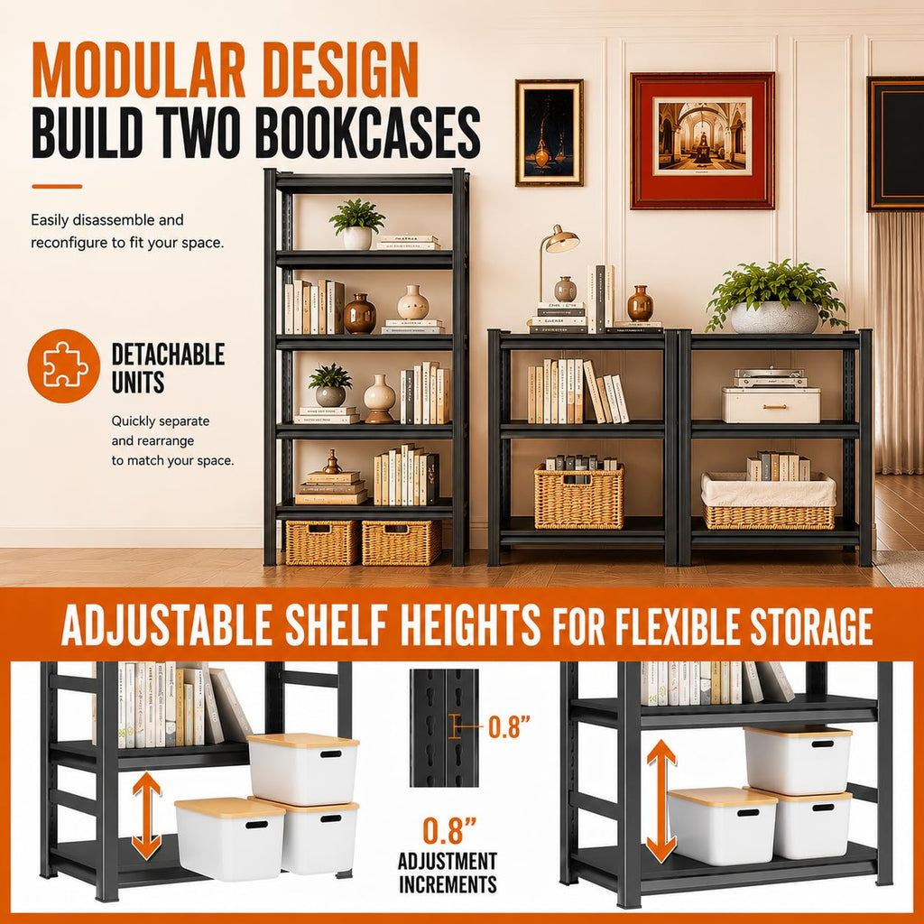 5 Tier Black Metal Bookshelf E8938