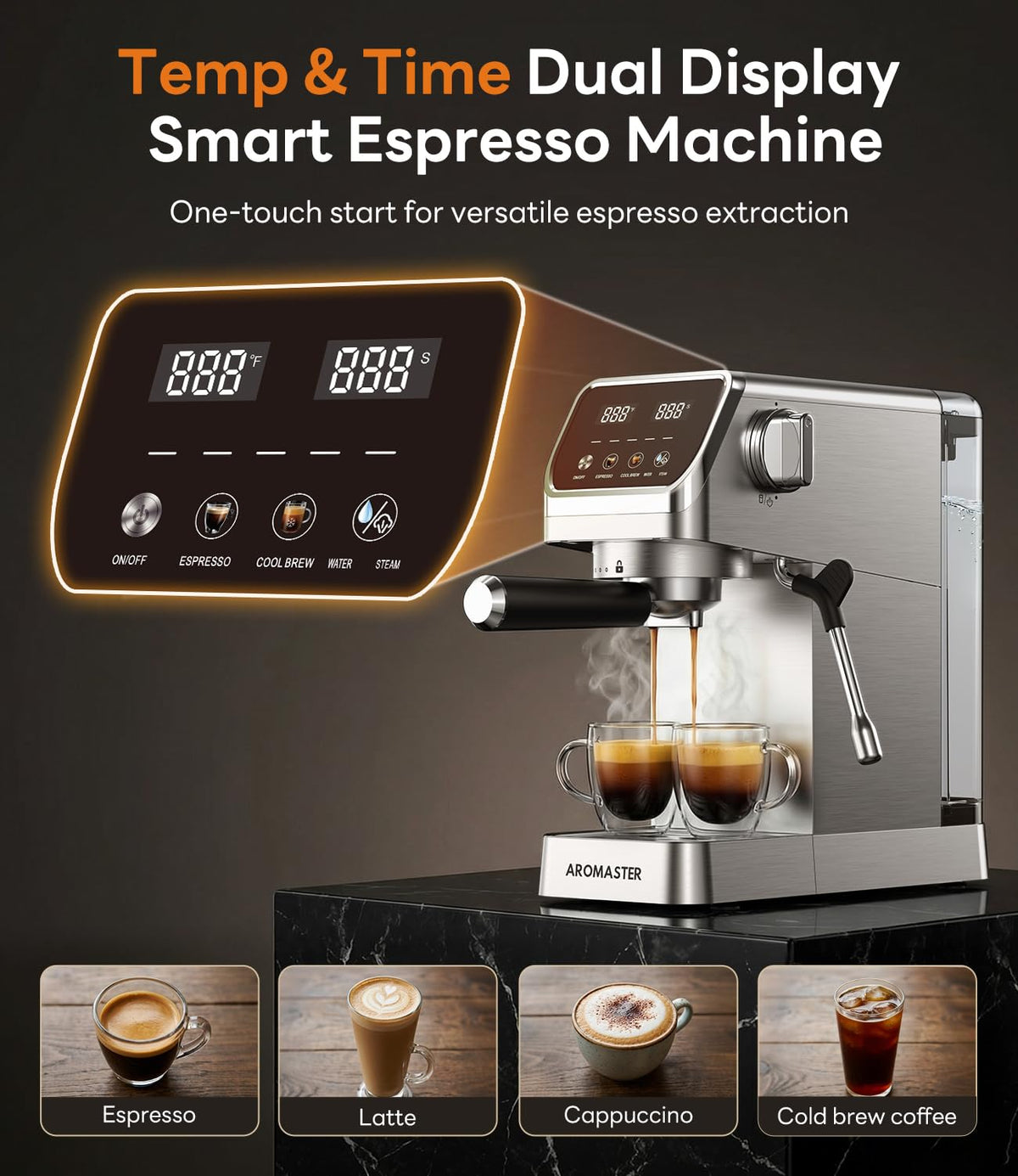 1400W Stainless Steel Espresso Machine with Milk Frother D462