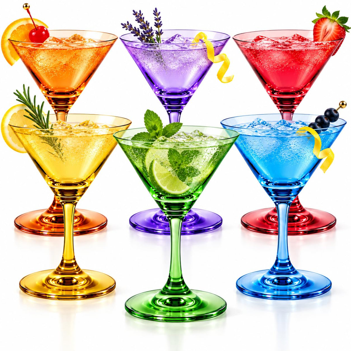 Martini Glasses Set of 6, 8oz Crystal Hand-Blown Colored J557146
