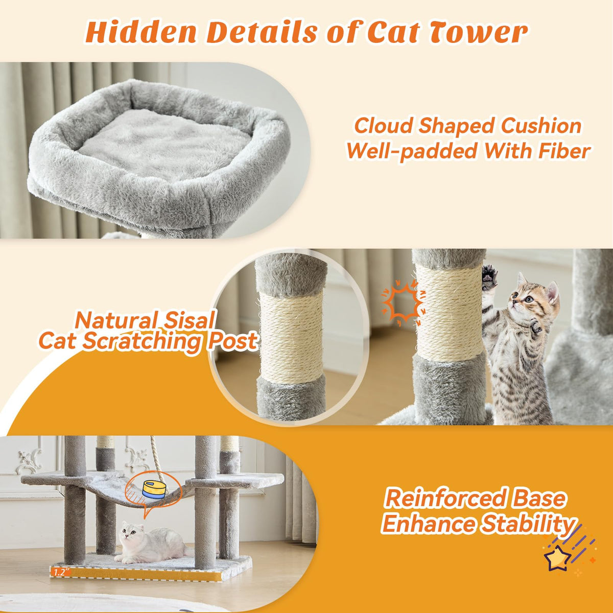 66 Inch Cat Tree Tower with Sisal Scratching Post Z32541