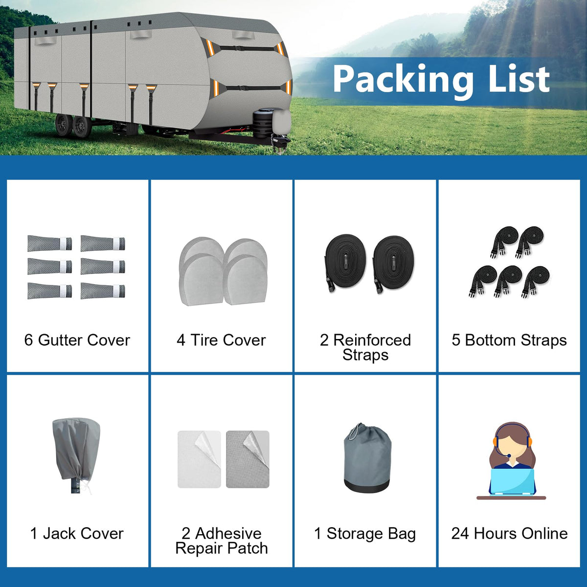 22-24 ft 500D Oxford Waterproof Travel Trailer Cover E917