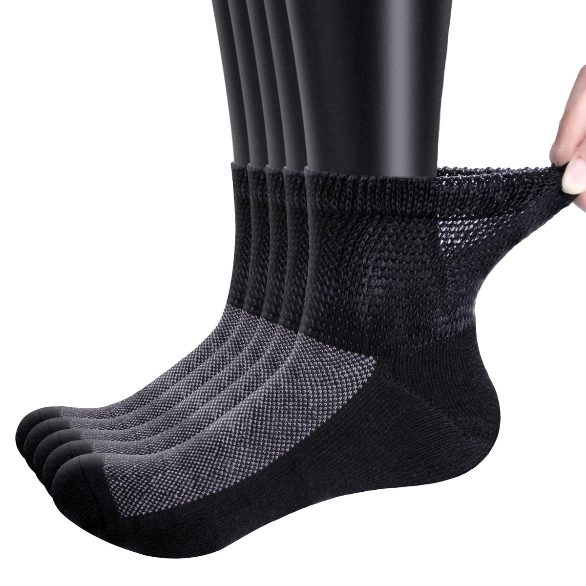 Bamboo Viscose Diabetic Socks, Black, Size 10-13, 5 Pairs T2013