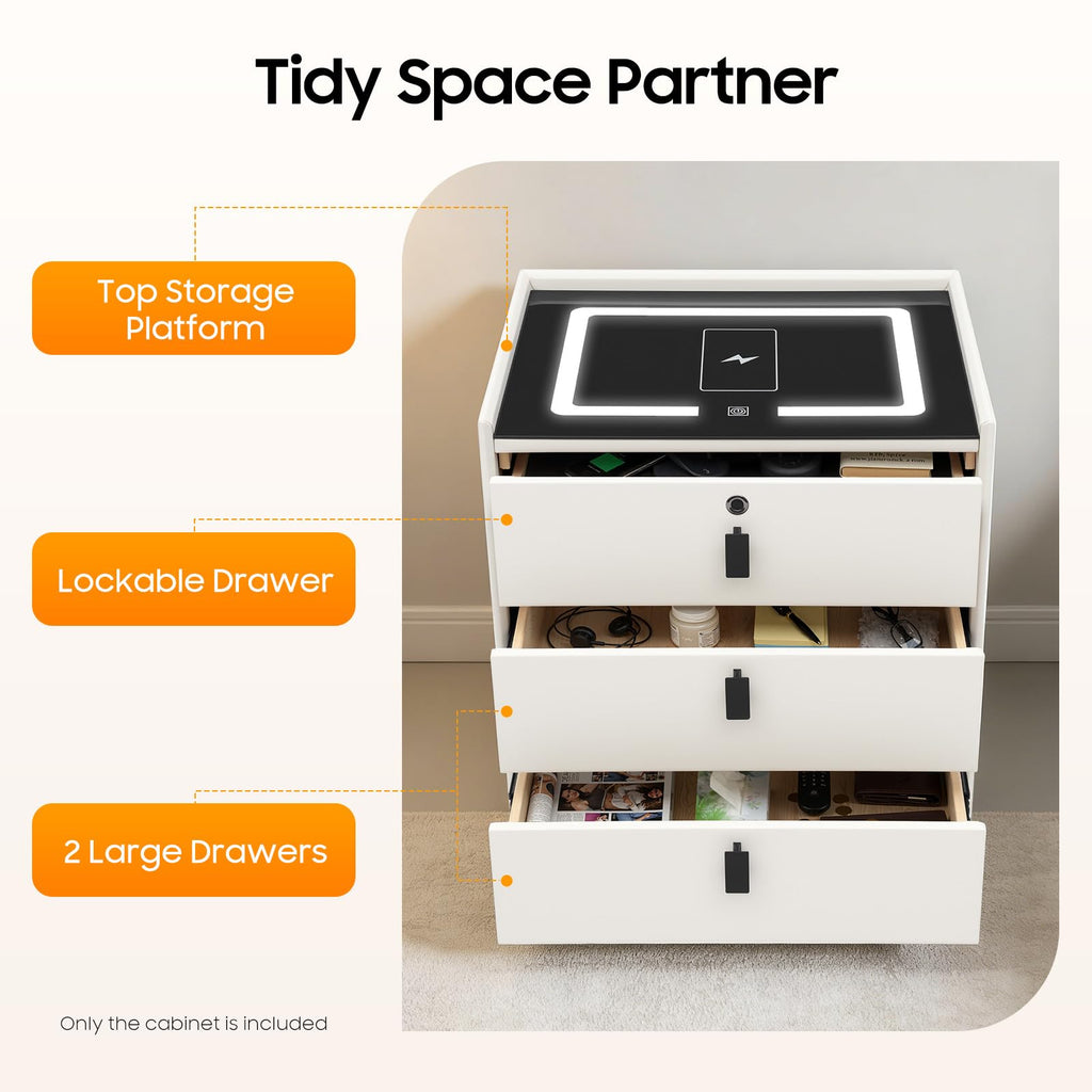 3 Drawer Smart Nightstand with Bluetooth Speaker USB Charging X8401
