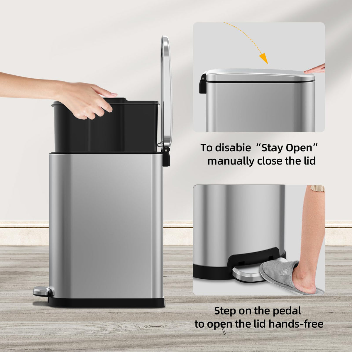 2.6 Gallon Stainless Steel Step Trash Can with Lid F2169