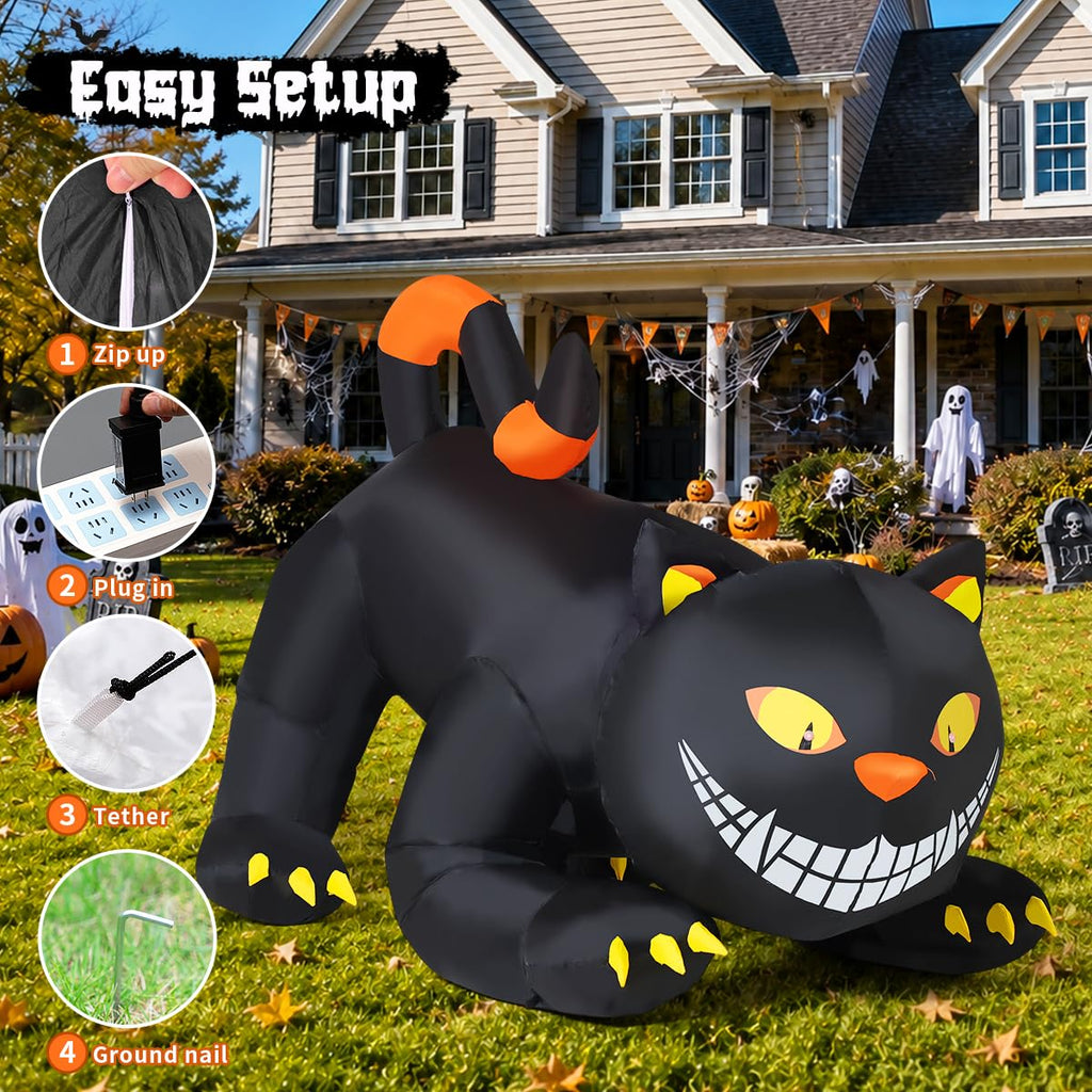 6 FT Halloween Inflatable Black Cat with LED Lights L375009
