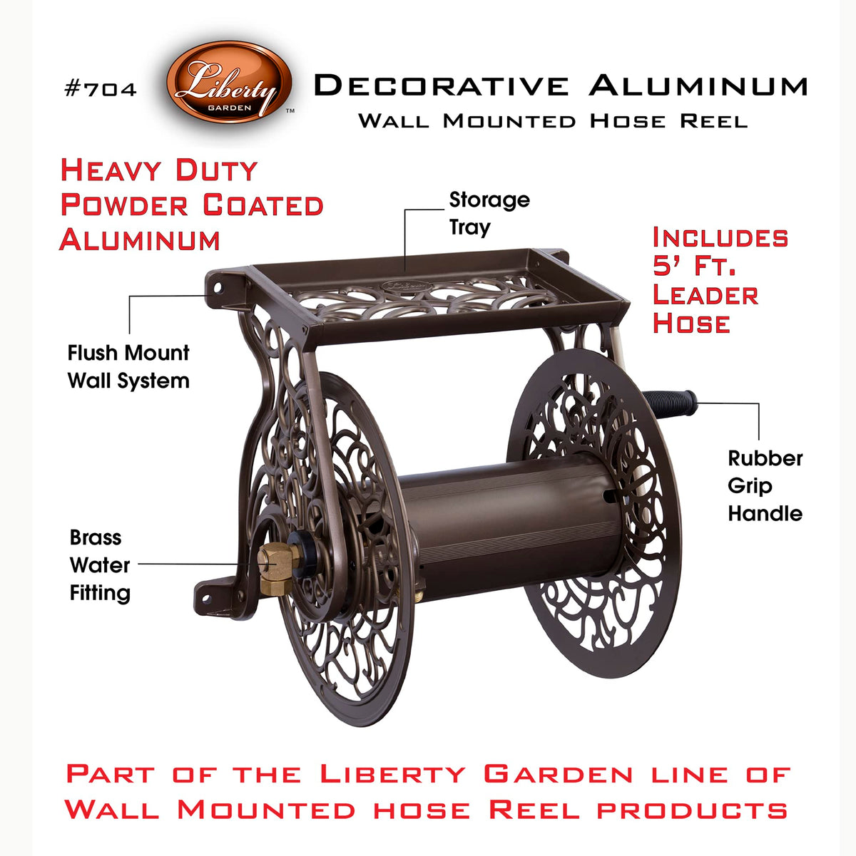 Cast Aluminum Wall Mount Hose Reel, Holds 125-Feet of 5/8-Inch Hose - Bronze E248