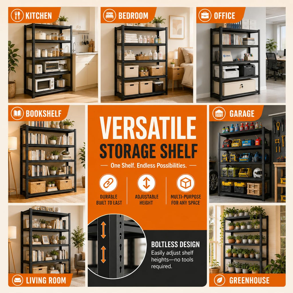 5 Tier Black Metal Bookshelf E8938