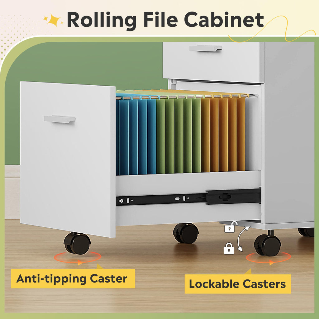 3 Drawer White Wood File Cabinet W62759