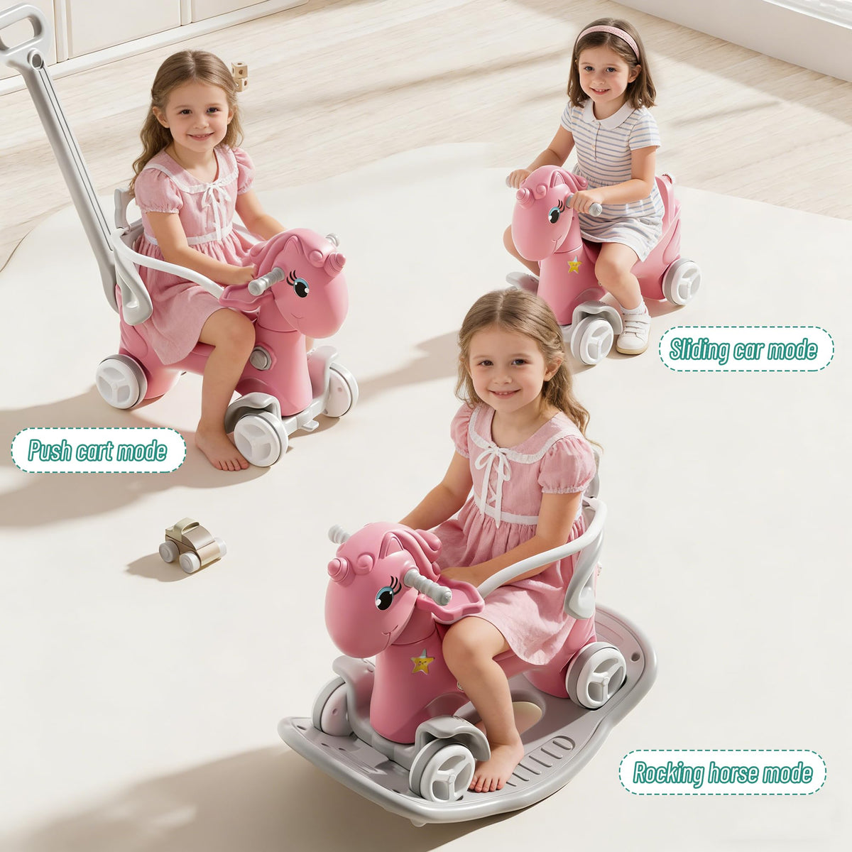 4 in 1 Rocking Horse with Push Handle and Balance Board U1529