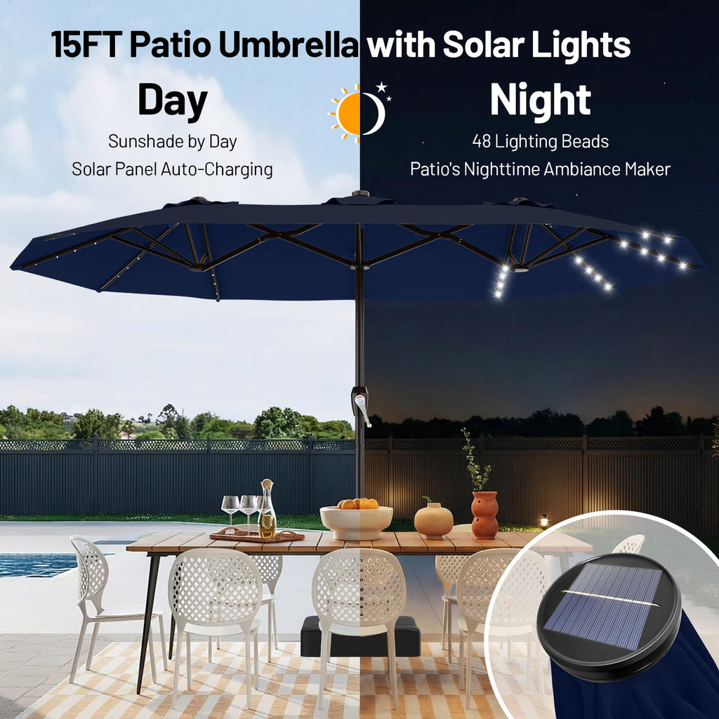 15FT Double Sided Solar Lights Patio Umbrella R252
