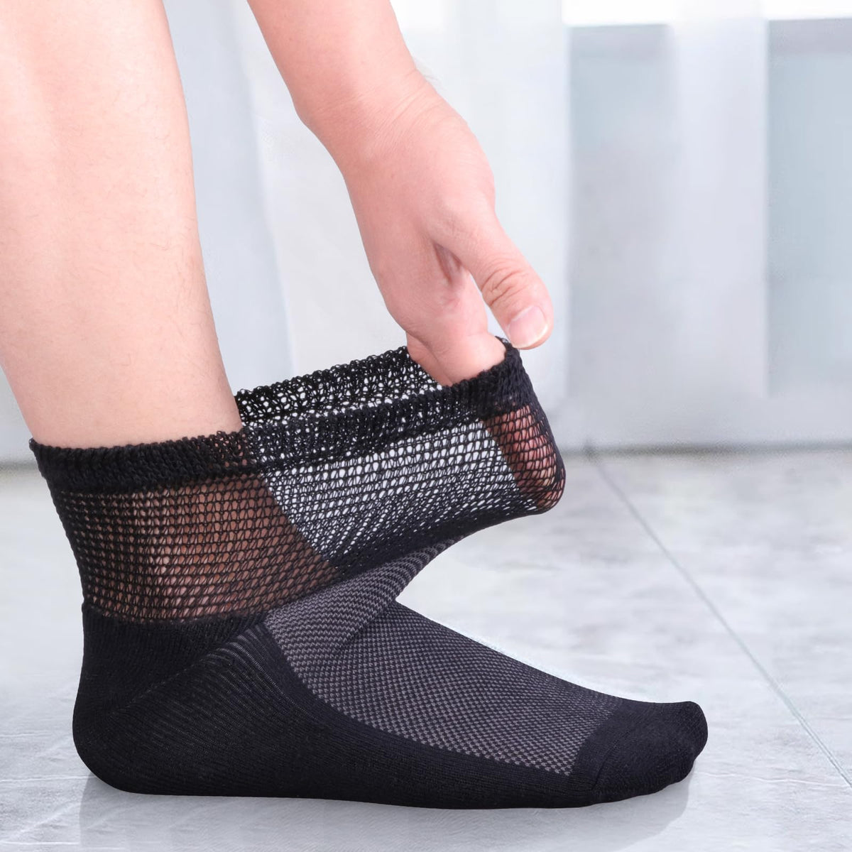 Bamboo Viscose Diabetic Socks, Black, Size 10-13, 5 Pairs T2013