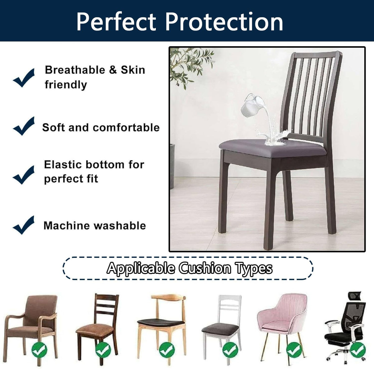 Waterproof PU Leather Chair Seat Covers Set of 6 S1538