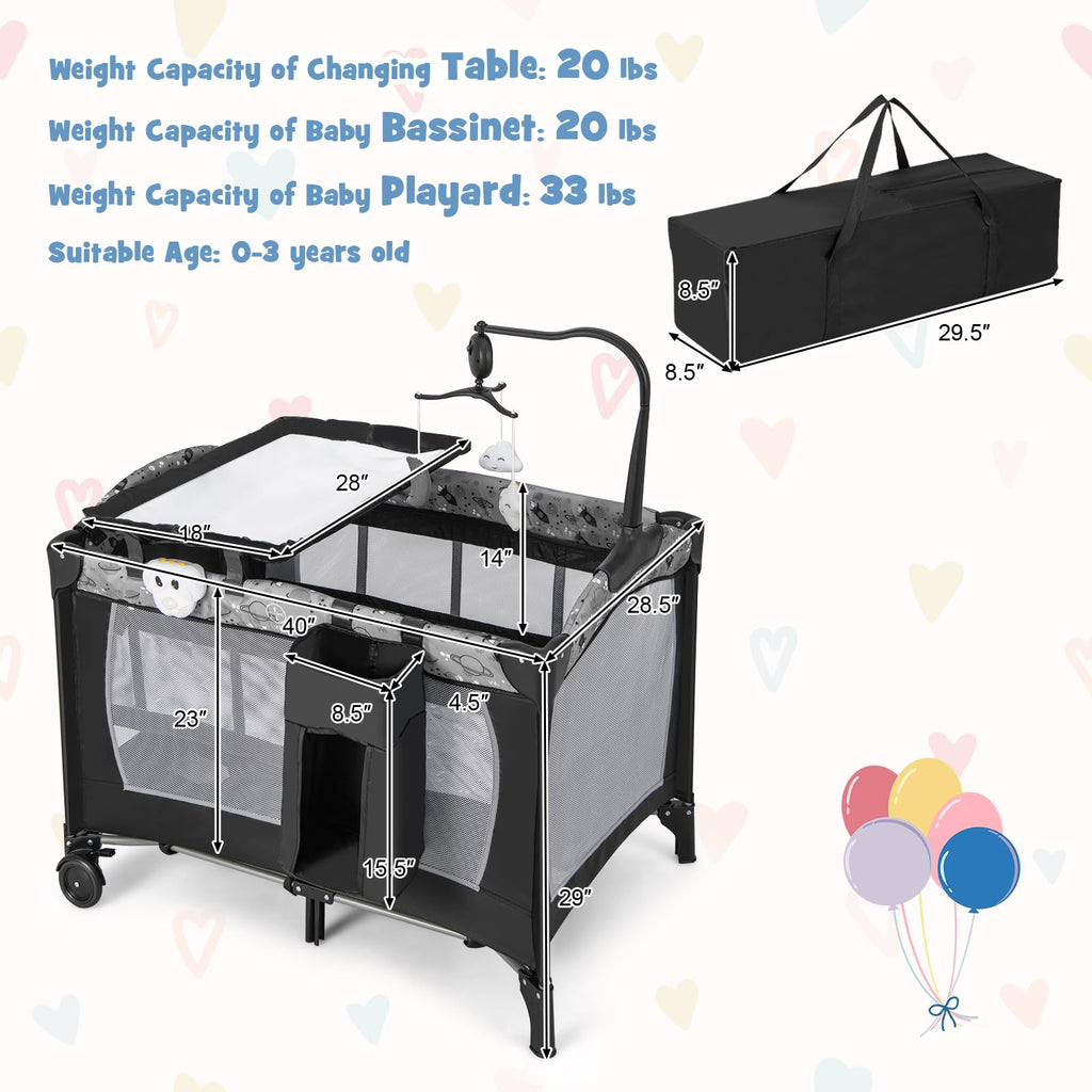 4 in 1 Portable Baby Playard with Bassinet and Changing Table R677032