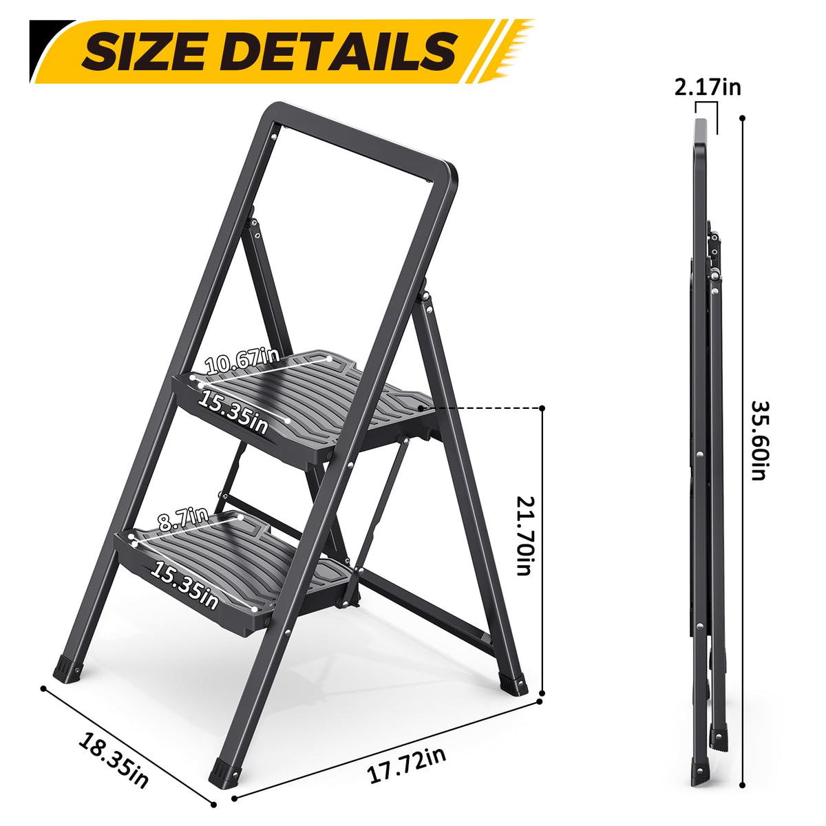 2 Folding Steel Step Ladder with Handrail G942060