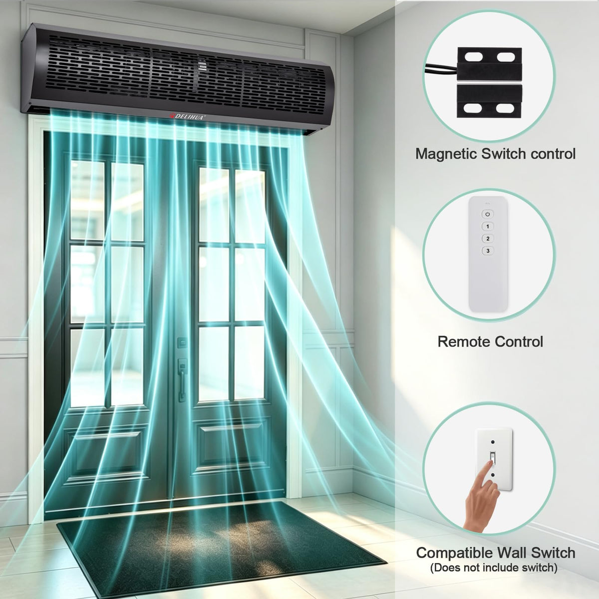 48 Inch Black Air Curtain Fan with Magnetic Door Switch Q39893