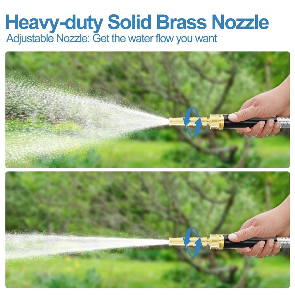 100ft 304 Stainless Steel Metal Garden Hose with Rubber Grip D4865