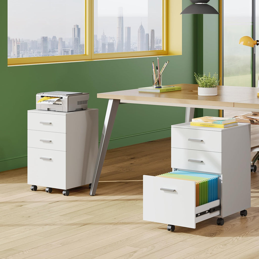 3 Drawer White Wood File Cabinet W62759