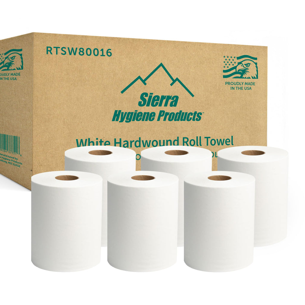 White 1-Ply Hardwound Paper Towels, 6 Rolls T14789