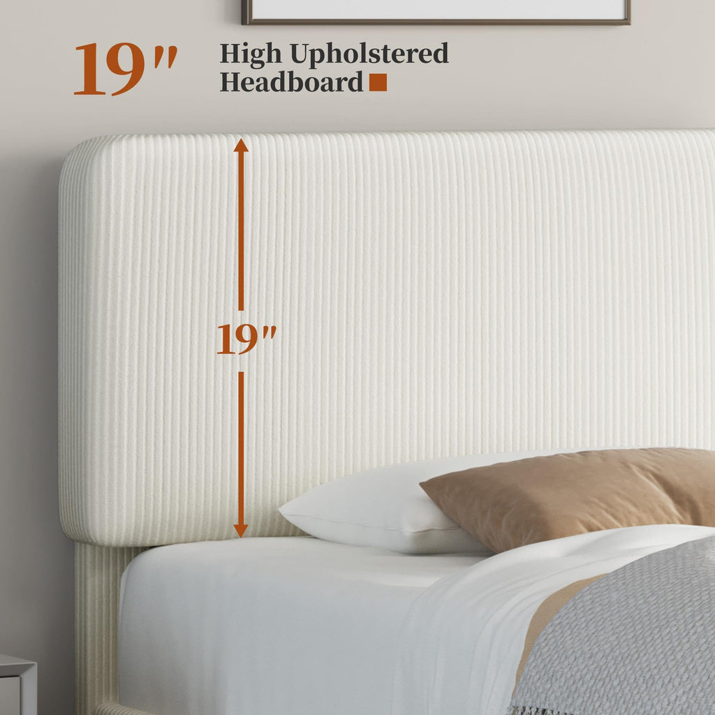 Twin Bed Frame with Adjustable Chenille Upholstered Headboard, Beige F357450