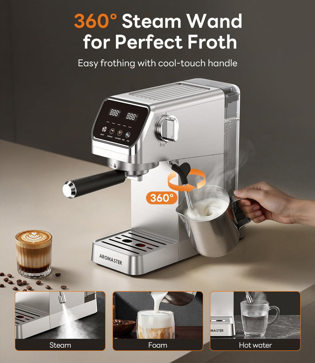 1400W Stainless Steel Espresso Machine with Milk Frother D462