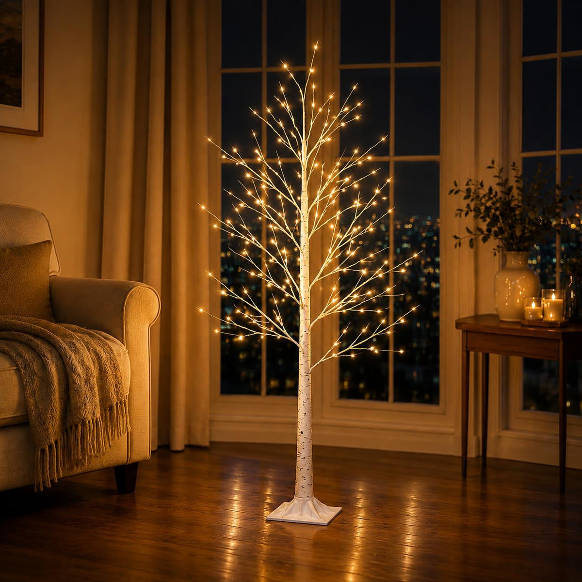 4FT 64 LEDs Birch Tree with Lights M849