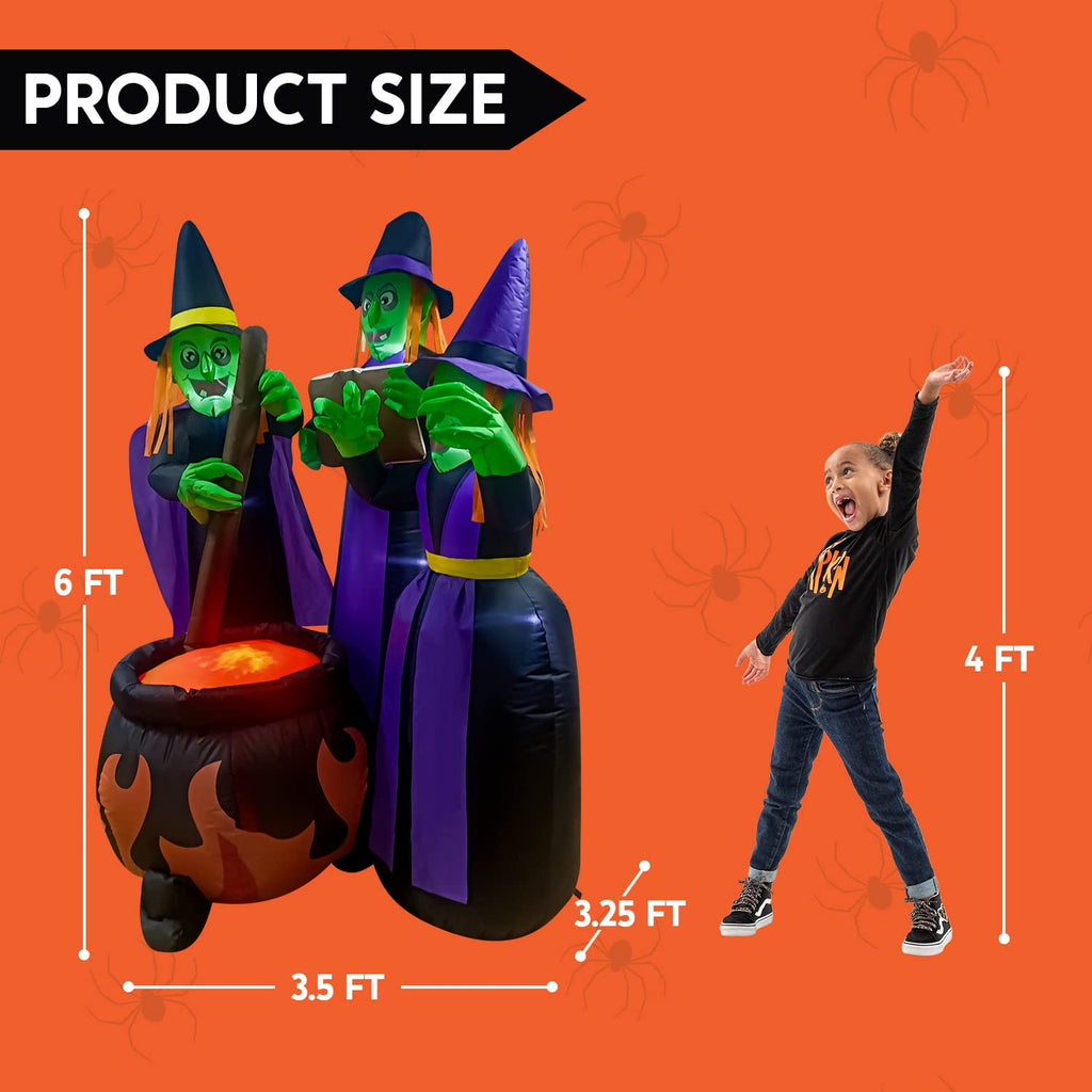 6 FT Halloween Inflatables Three Witch Cauldron with LEDs P7856