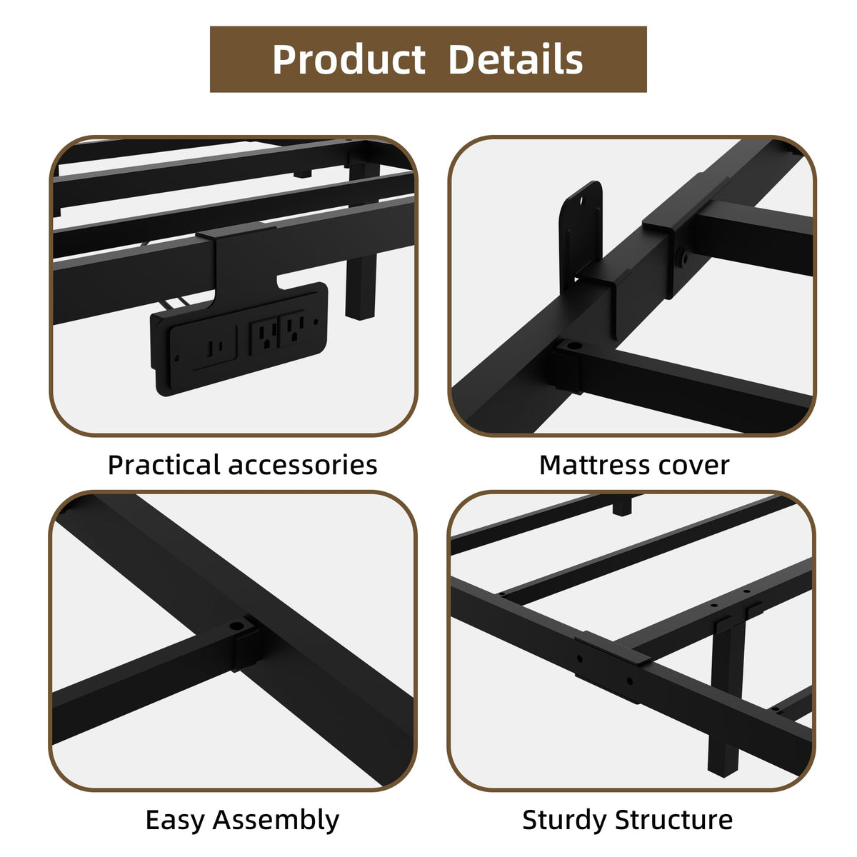 King Size Metal Platform Bed Frame with Charging Station and LED Lights F163734