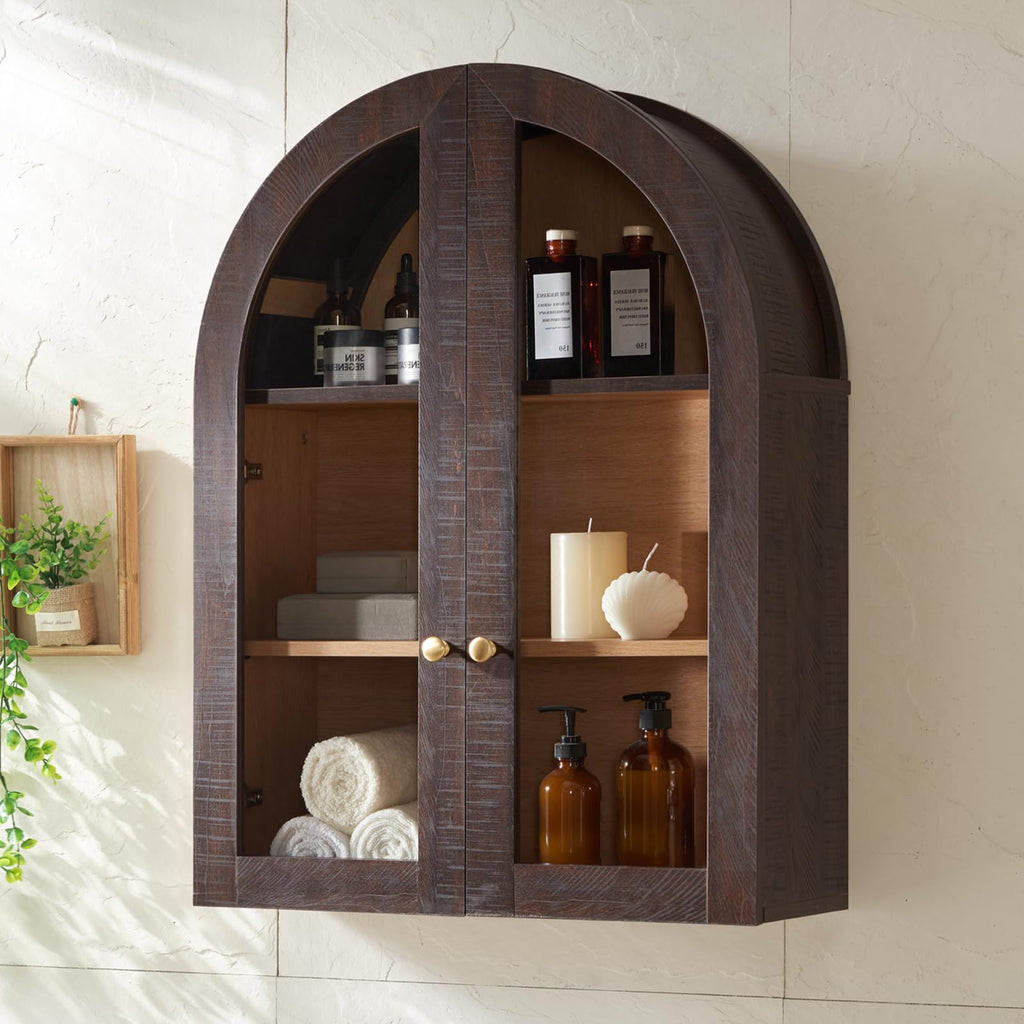 Arched Wall Cabinet with Glass Doors & Adjustable Shelves, 23.5×31.4 Inch X66524