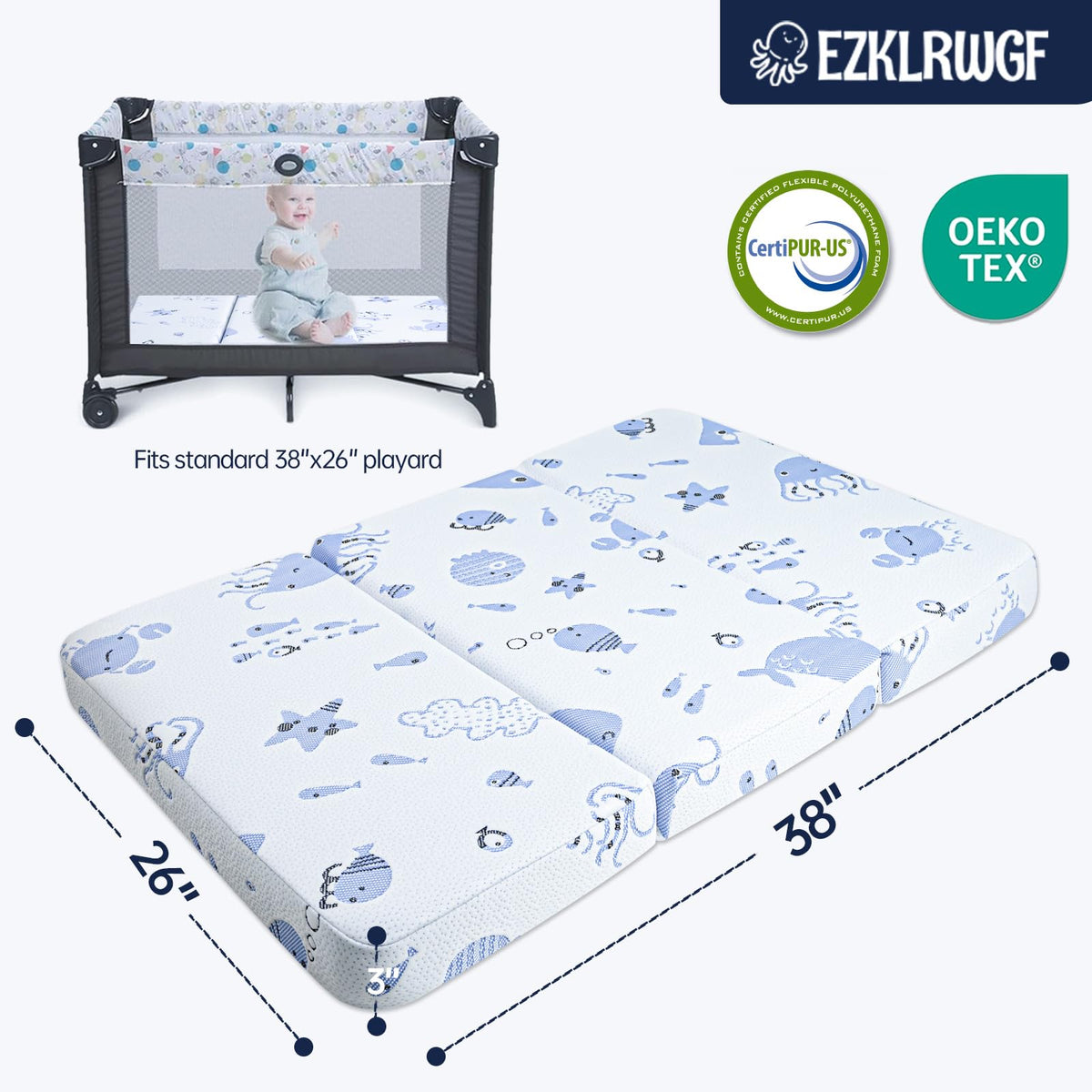 Dual Sided Soft & Firm Memory Foam Trifold Pack and Play Mattress N692