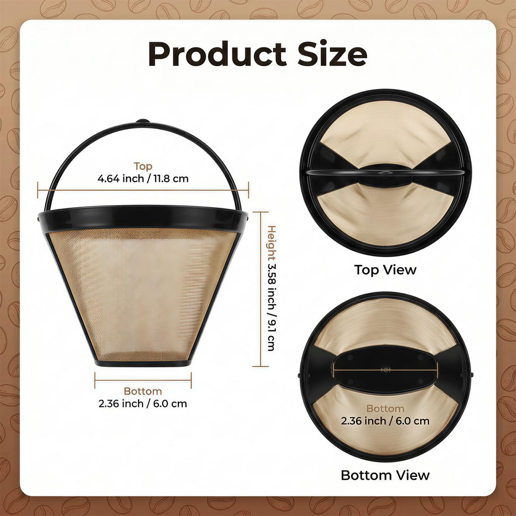 2 Pcs #4 Cone Reusable Stainless Steel Mesh Coffee Filters H4151
