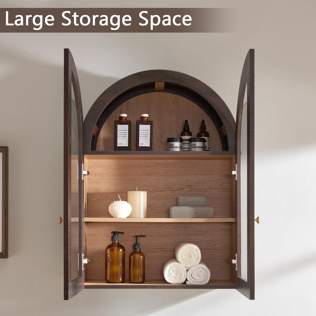 Arched Wall Cabinet with Glass Doors & Adjustable Shelves, 23.5×31.4 Inch X66524