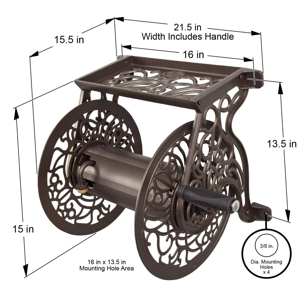 Cast Aluminum Wall Mount Hose Reel, Holds 125-Feet of 5/8-Inch Hose - Bronze E248