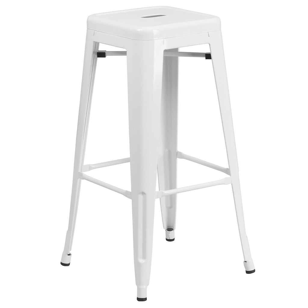 White Metal Indoor-Outdoor Barstool with Square Seat T117828