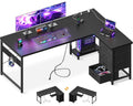61" L Shaped Gaming Desk with 4 Drawers and Power Outlets, Black X545024