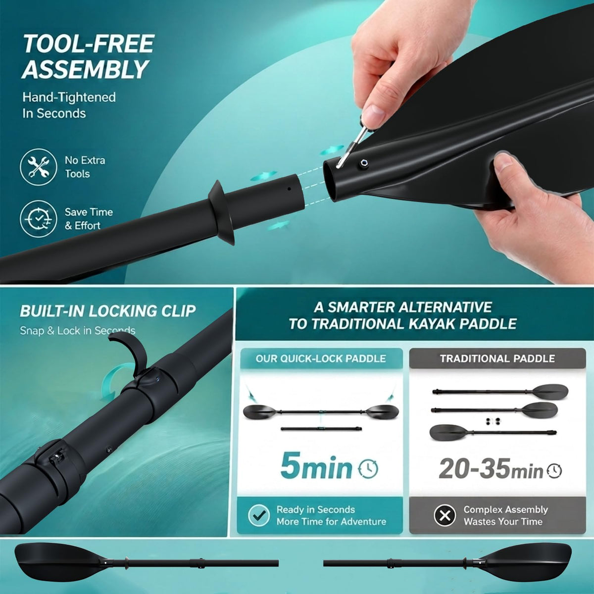 4 Piece Adjustable Kayak Paddle with Storage Bag C227851