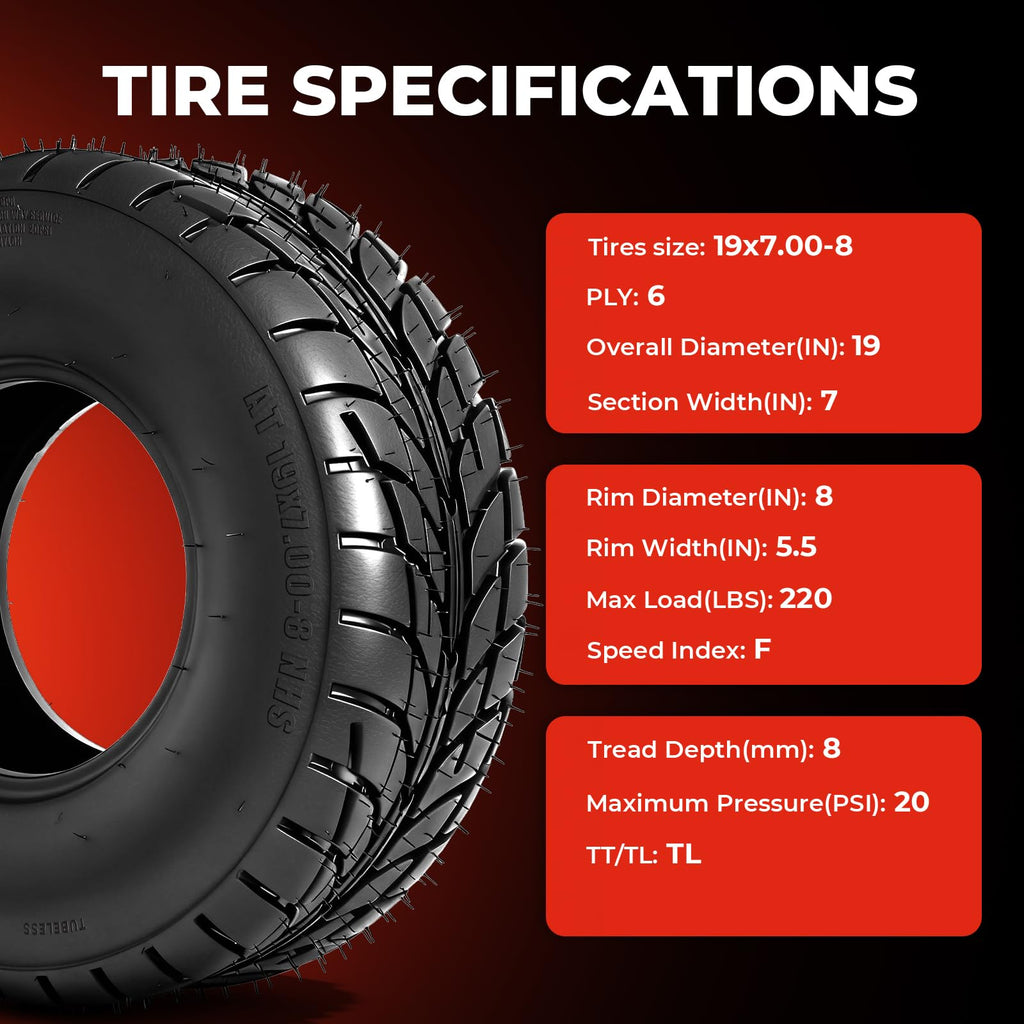 19x7-8 All-Terrain ATV UTV Tires Set of 2 U344