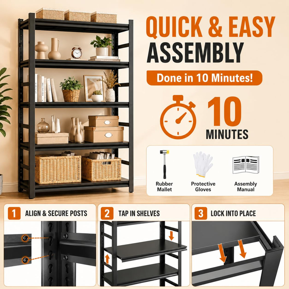 5 Tier Black Metal Bookshelf E8938