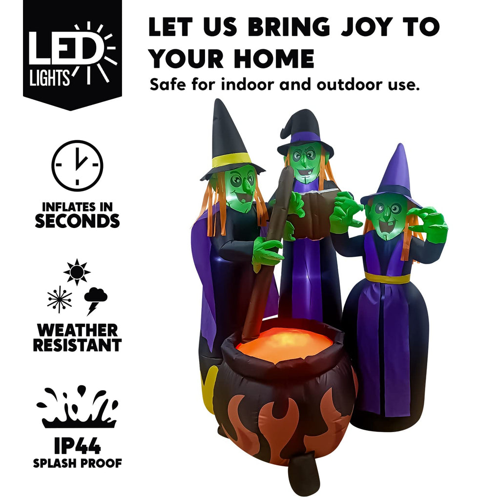 6 FT Halloween Inflatables Three Witch Cauldron with LEDs P7856