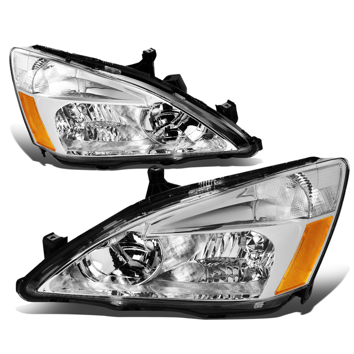Headlights Assembly Compatible with 2003-2007 Honda Accord, Driver and Passenger Side Halogen Headlamps, Chrome Housing Amber Corner P381