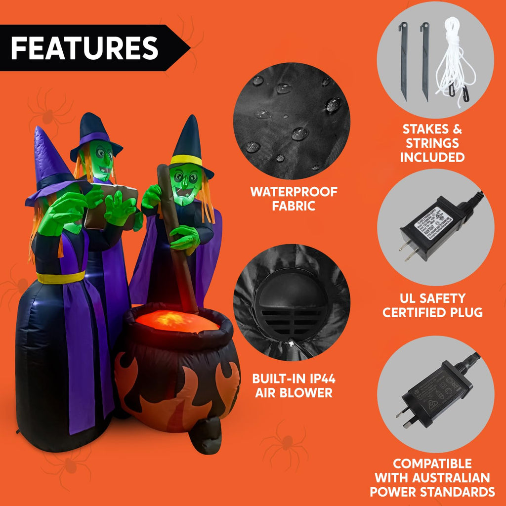 6 FT Halloween Inflatables Three Witch Cauldron with LEDs P7856
