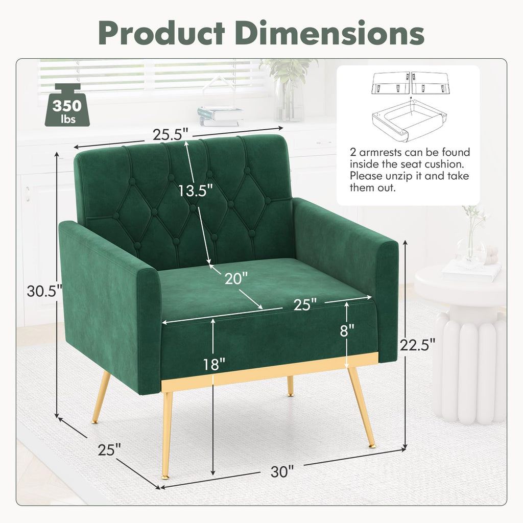 Green Velvet Accent Chairs Set of 2 W303096